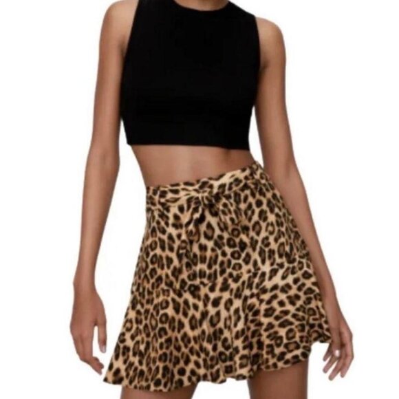 ZARA Animal Leopard Print High Waisted Skort with bow tie Sz. S - Picture 5 of 9